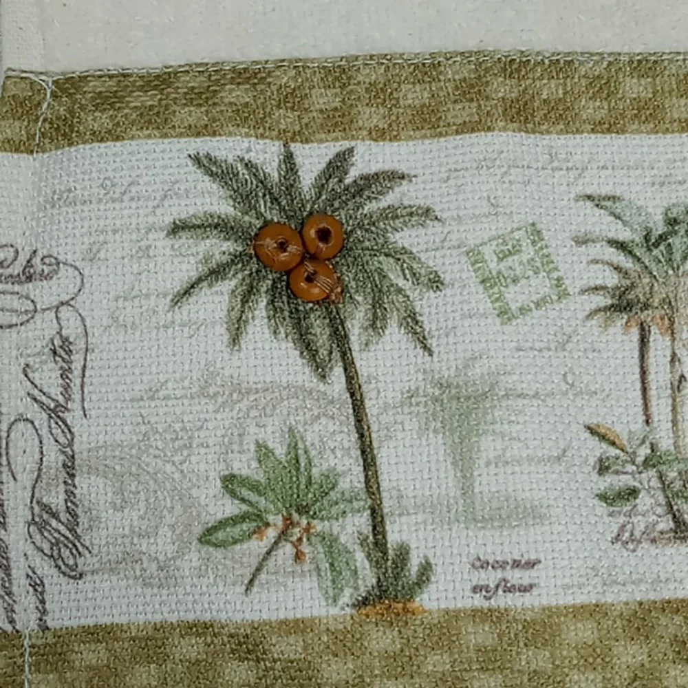2 Avanti Colony Palm Cotton Fingertip Towels Ivory/Green Embellished Beading
